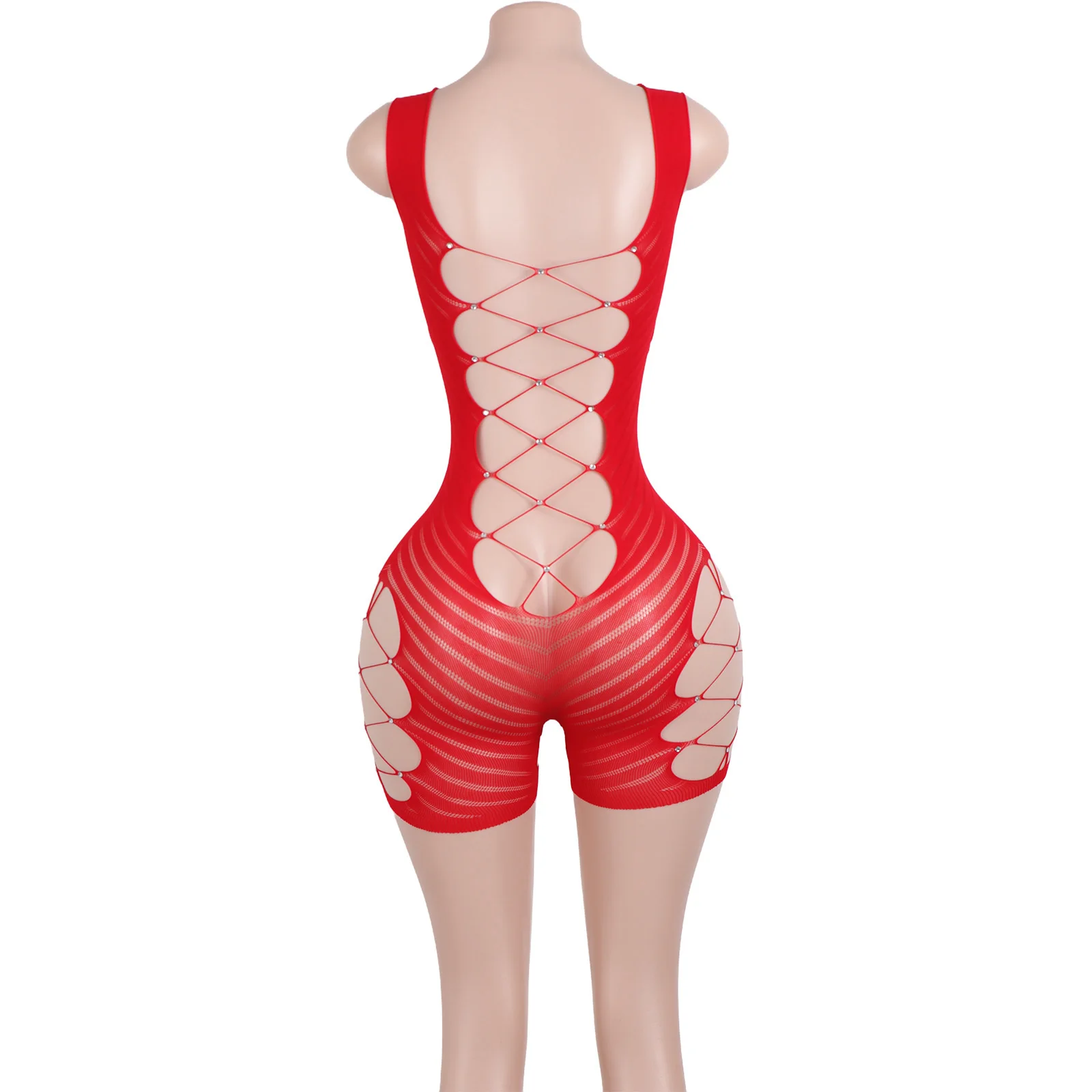 Экзотическая красная кружевная танцевальная одежда без рукавов для выступлений на сцене, сетчатые шорты, комплект танцора, боди для танцев на пилоне, наряды для девочек с кристаллами и бриллиантами