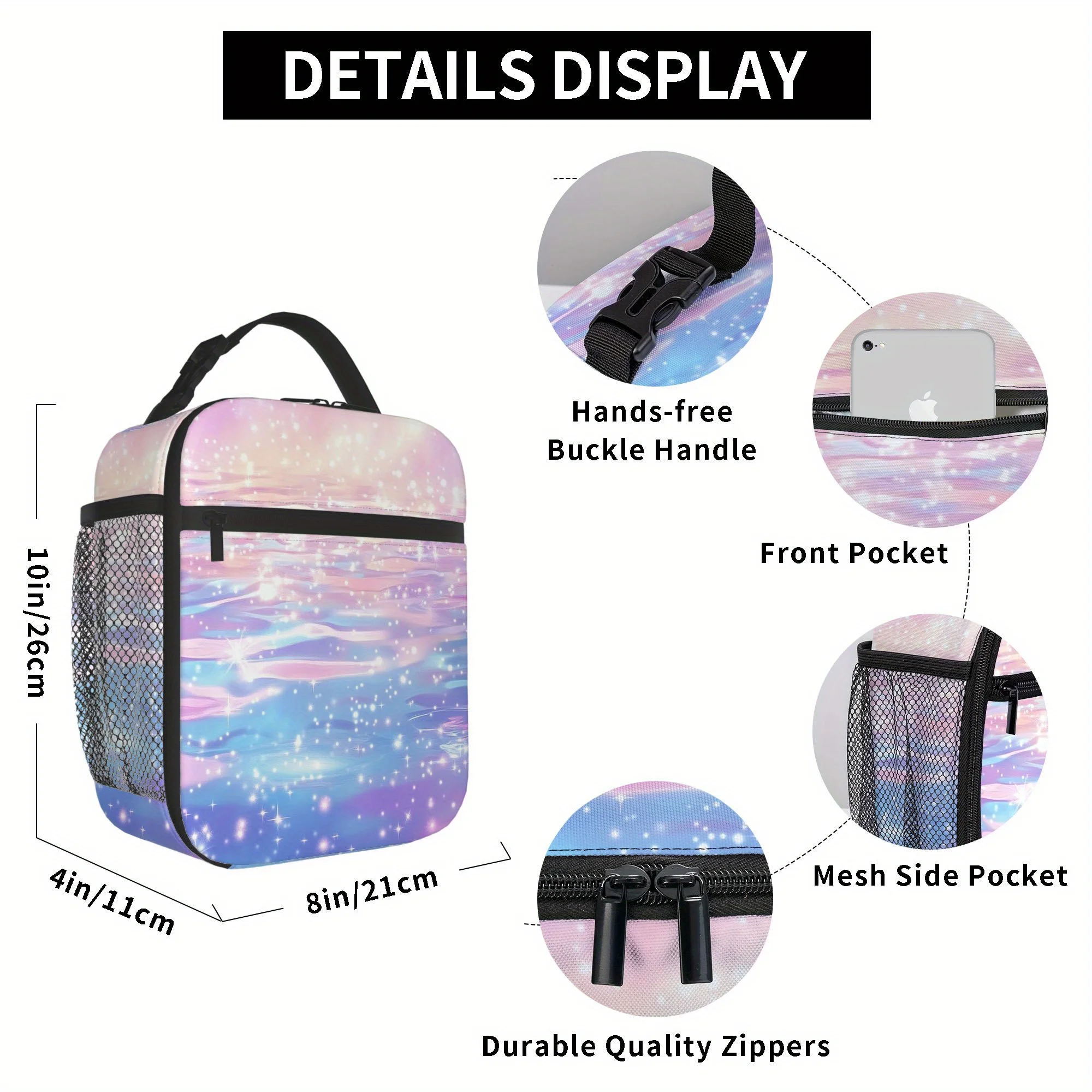 Pastel Pink to Blue Gradient Thermal Insulated Bag Portable Thermal Bag for Home, Office, Restaurants, Travel
