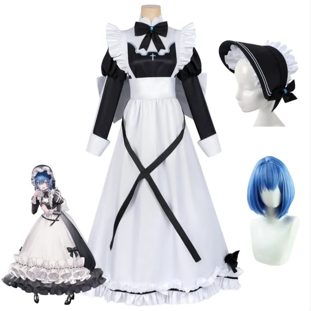 

Anime Death Game Cosplay Costume Set: Aoi Novel-Adapted Maid Dress with Headwear & Wig - Halloween Party Performance Outfit