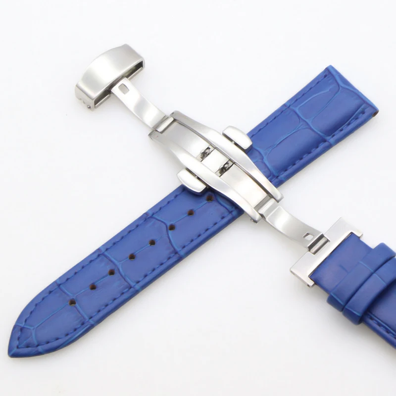 Genuine Leather Watch Straps 18mm20mm22mm24mm Universal Watch Butterfly Buckle Steel Band Buckle Bracelet Bangle Bracelet + Tool