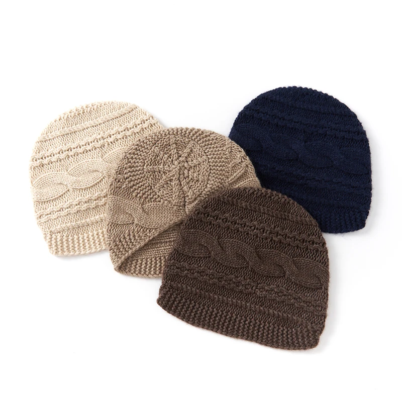 Women Knitted Beanies Hat Luxury 100% Cashmere Soft Warm Winter's Skullies Cap ESolid Dad Hat Flower Pattern Casual Skullies Hat