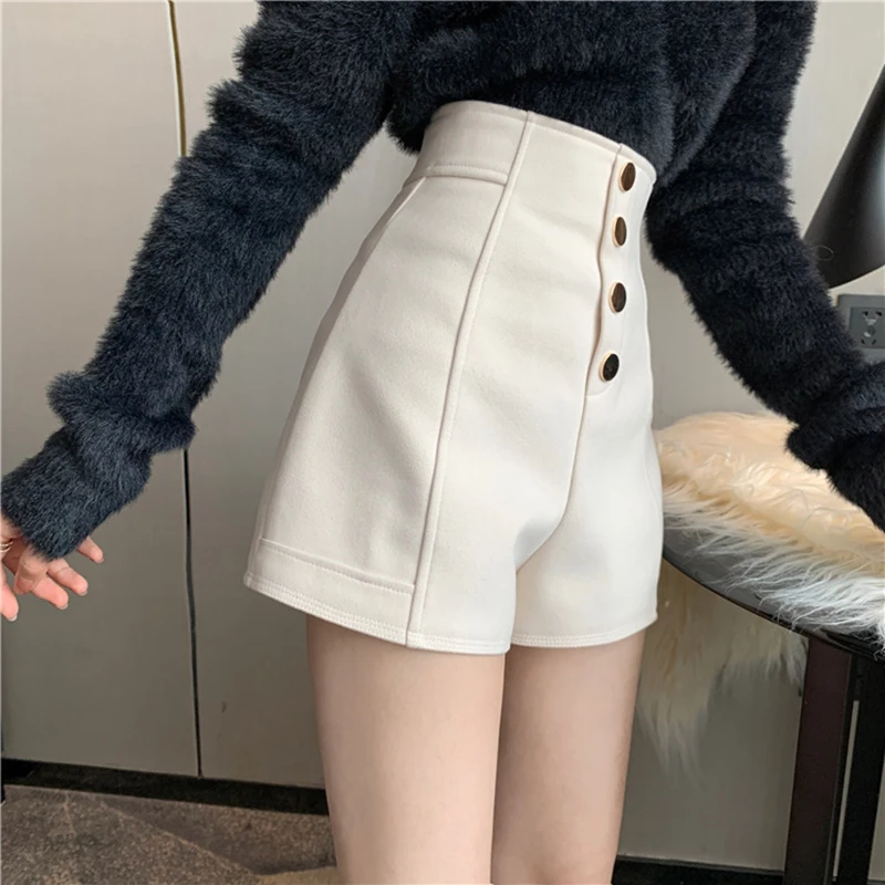 MEXZT Women High Waist Shorts Office Lady Elegant Solid Basic Buttons Simple Shorts Oversized 5Xl All-Match Wide Leg Short Pants