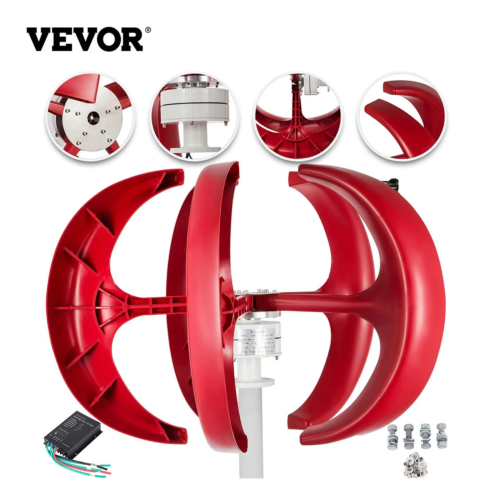 VEVOR Wind Turbine 400W 12V Wind Turbine Generator Red Lantern Vertical Wind Generator 5 Leaves Wind Turbine Kit with Controller