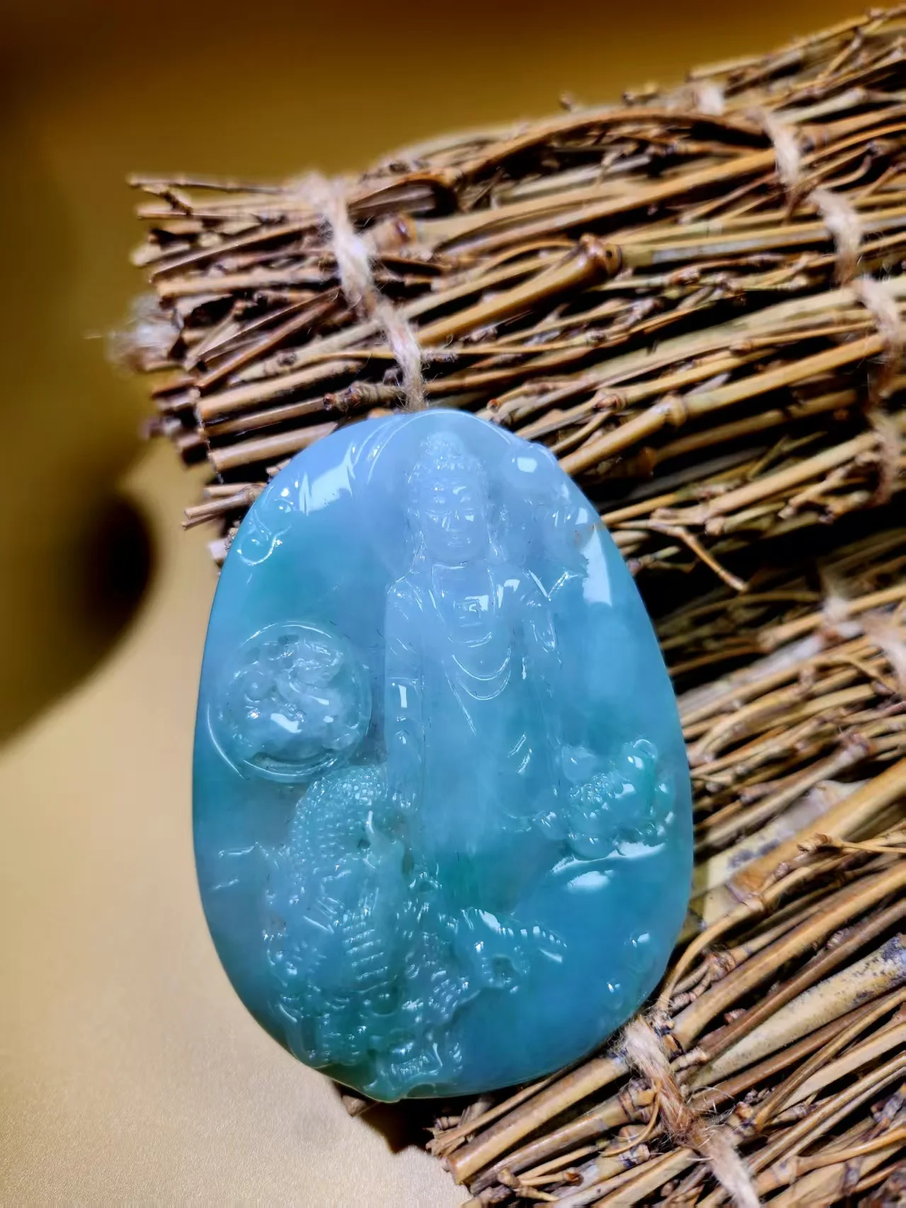 

Handcarved Riding Dragon Guanyin Jade Pendant | Natural Burmese Jadeite Necklace | Chinese Spiritual Protection Jewelry Gift