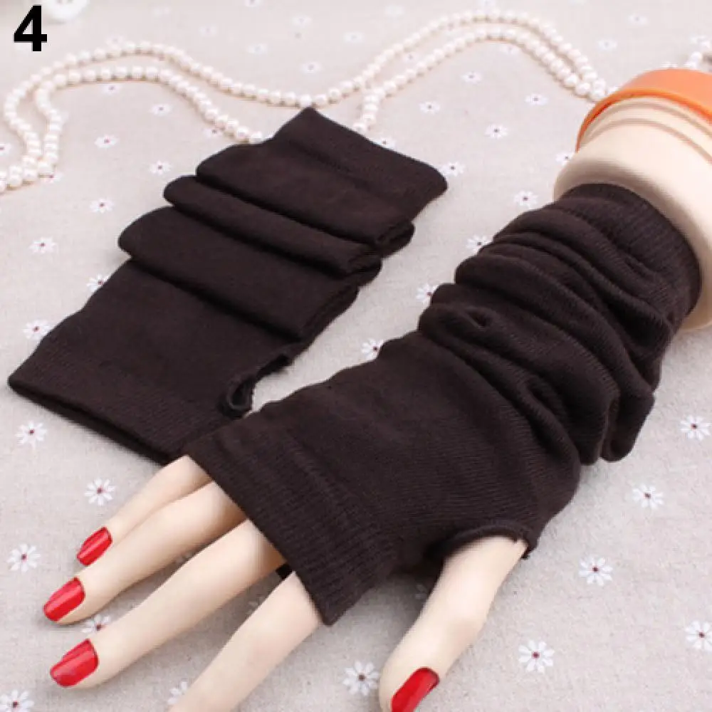 Gants de poignet élastiques pour femmes, mitaines longues sans doigts, chauffe-bras chauds, accessoires de coude, mode hivernale