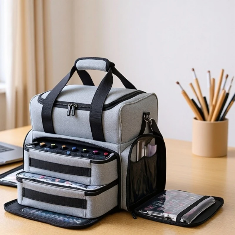 

Large Capacity Cosmetic Organizer Bag with Compartments Portable Crossbody Storage Case for Makeup and Toiletry Travel Use