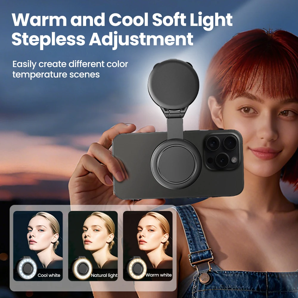 

Миниатюрная магнитная светодиодная лампа для селфи, портативная складная, с холодным и теплым светом, универсальная карманная лампа для мобильных телефонов, для фотосъемки.
