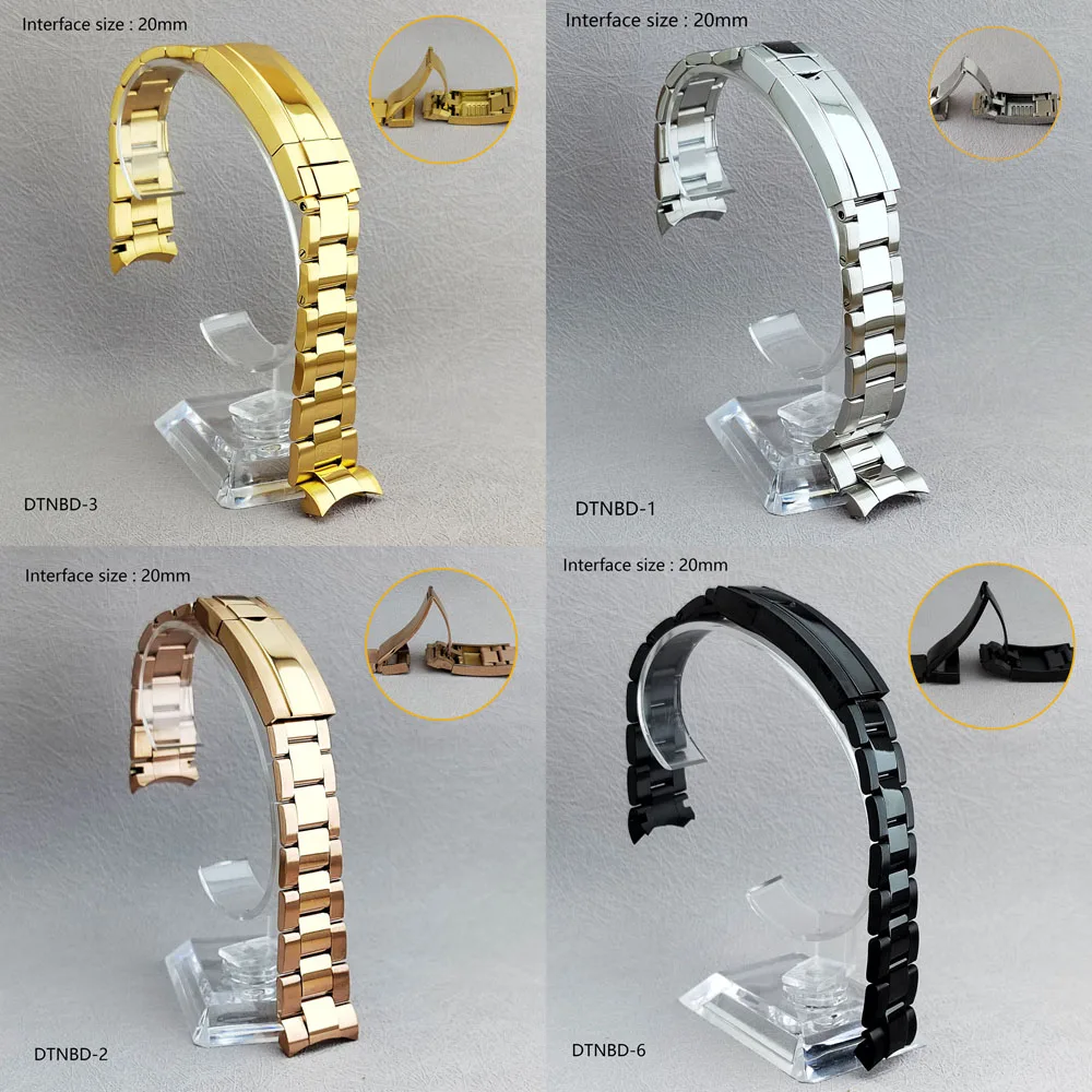 عرض النطاق الترددي 20 مللي متر VK63 سوار ساعة ذهبي وردي سوار من الفولاذ المقاوم للصدأ مع مشبك أمان لساعة الباندا من نوع كرونوغراف reloj