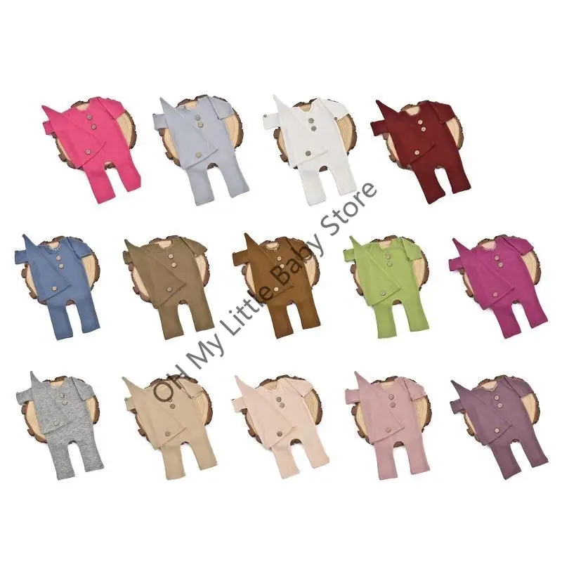 

M76C 2PCS новорожденный ромп Румпер сплошной пуговица с длинным хвостом фото наряды