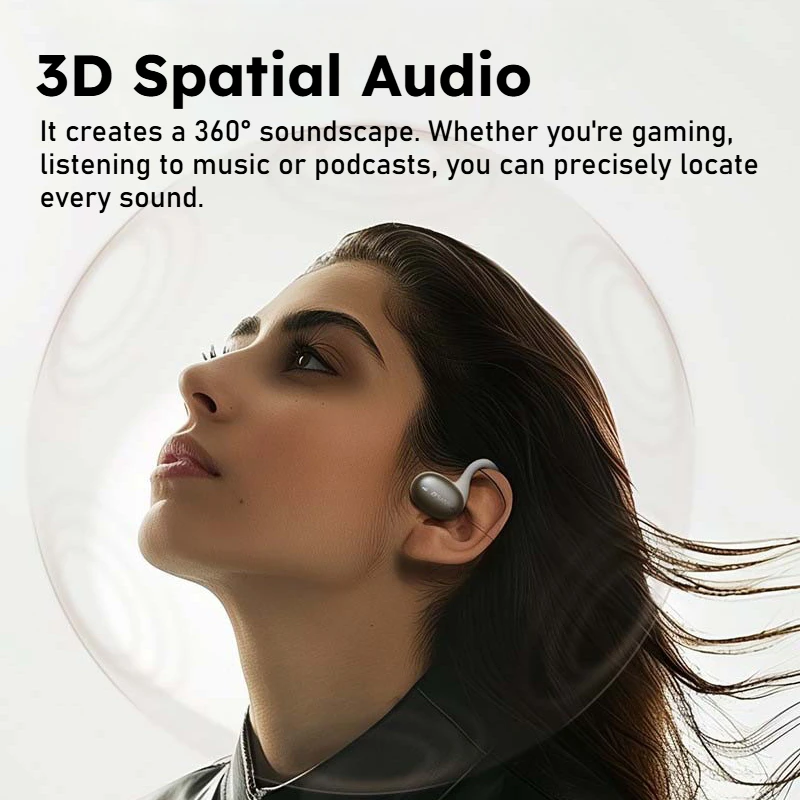 Sansui TW35 3D Spatial Audio Realtek Bluetooth 5.4 Headphone Deep Bass Open Ear Earphones 60 Hour Playtime Sport Headset IPX5