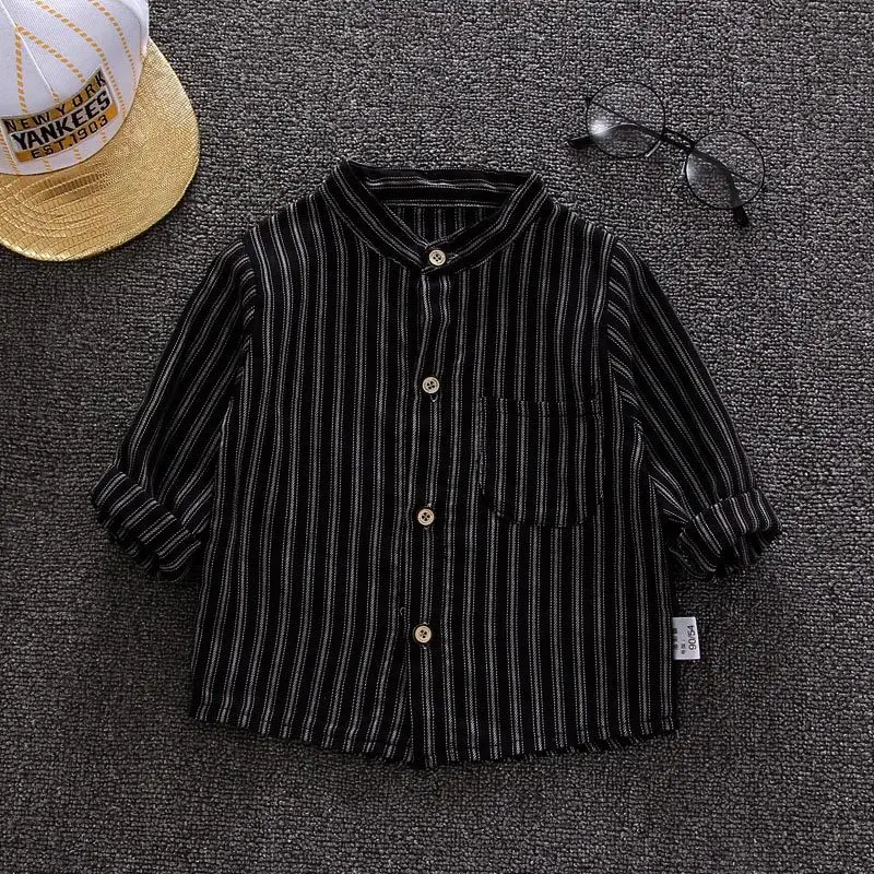 Boys Vertical Stripe Shirt Long Sleeve Thin Kids Spring Autumn Top New Season