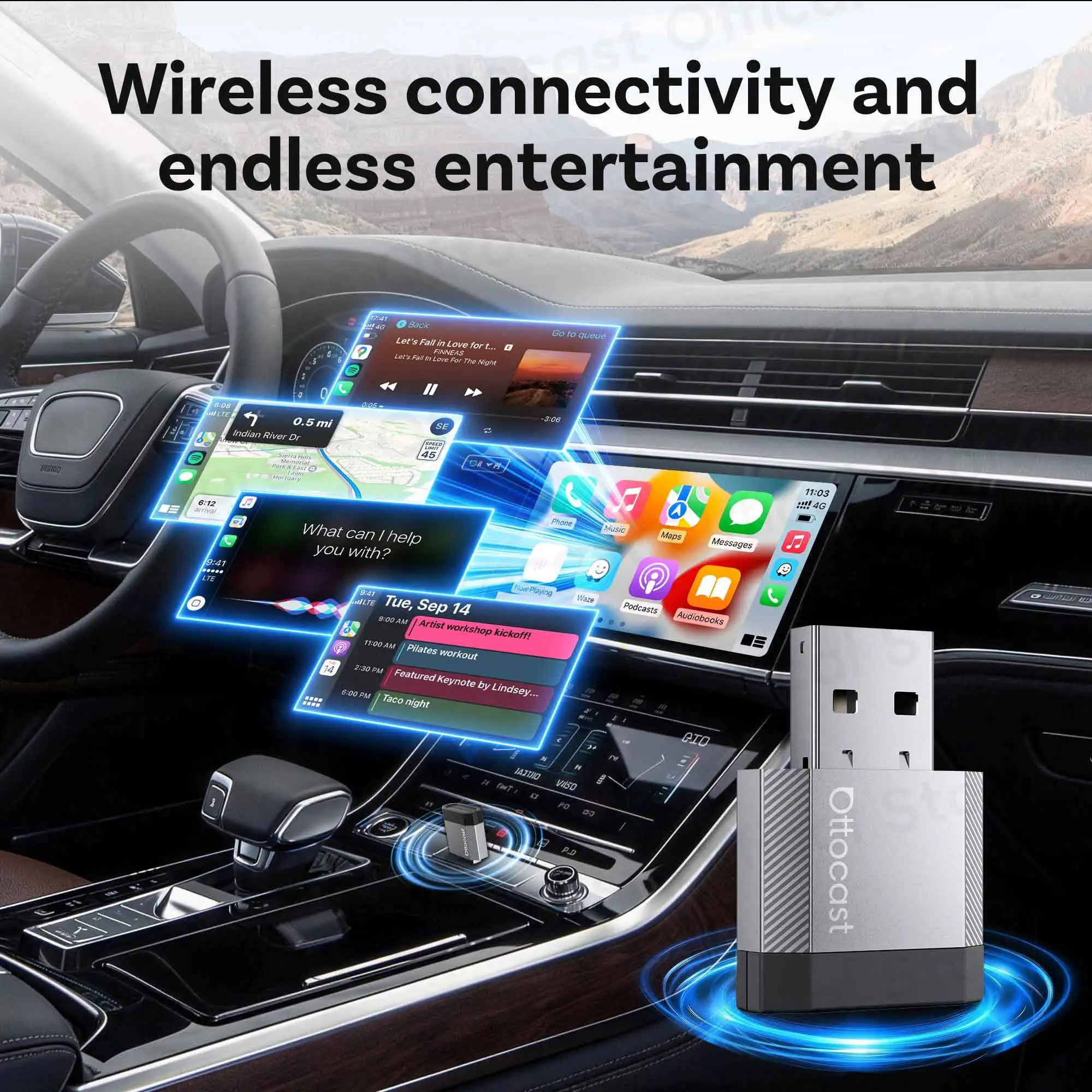 OTTOCAST Mini Nova Kabelgebunden zu Kabellos 2-in-1 CarPlay Android Auto Adapter Dongle Auto-Zubehör für Benz Audi VW Kia Toyota – Detail 6