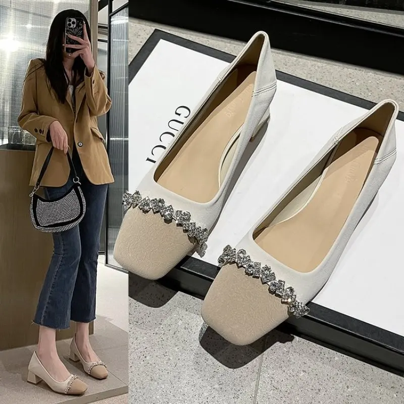 

Spring and Fall Women High Heel New Fashion Korean Matching Color Stiletto Women Heels Decorat Square Heel Women Single Shoes