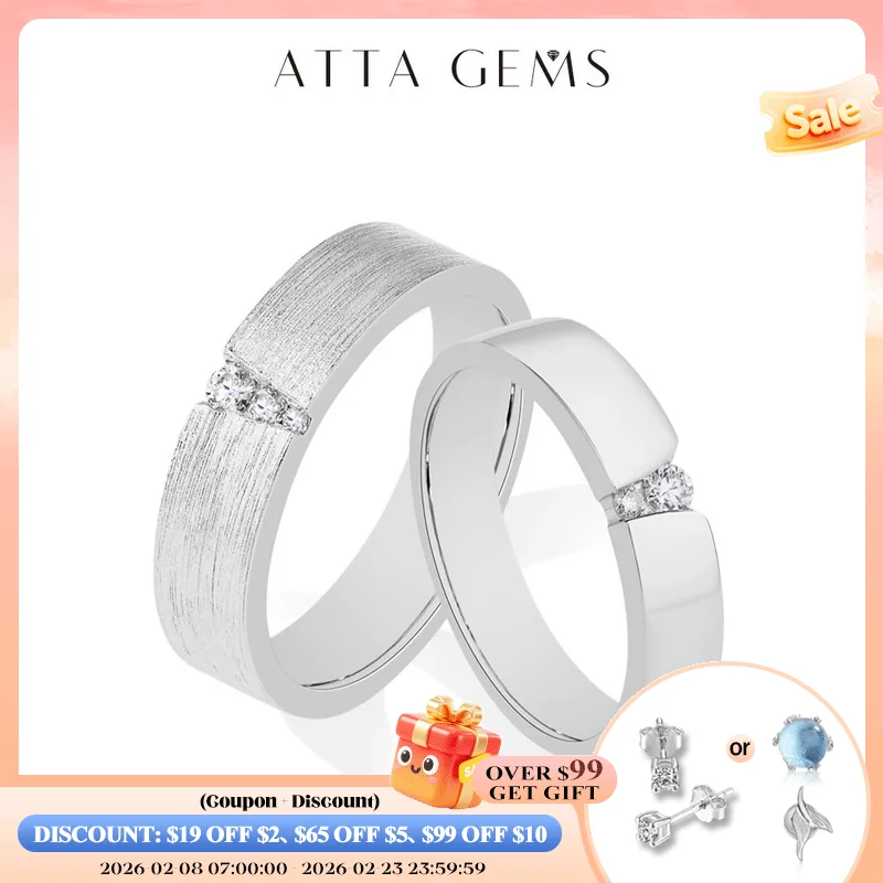 

ATTAGEMS New Simple Moissanite Couple Ring Brushed Design forWomen Men 925 Sterling Silver Wedding Anniversary Gift Fine Jewelry