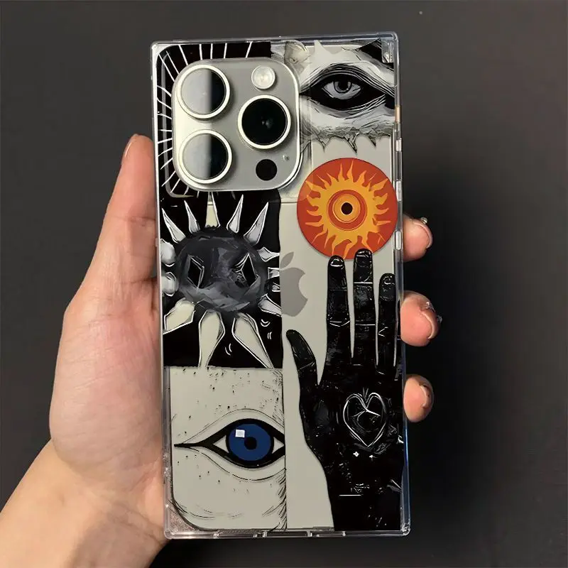 Niche Fashion Abstract Art Phone Case For iPhone 17 16 15 14 13 12 11 Pro Max PLUS Air INS Transparent Rectangle Soft Cover