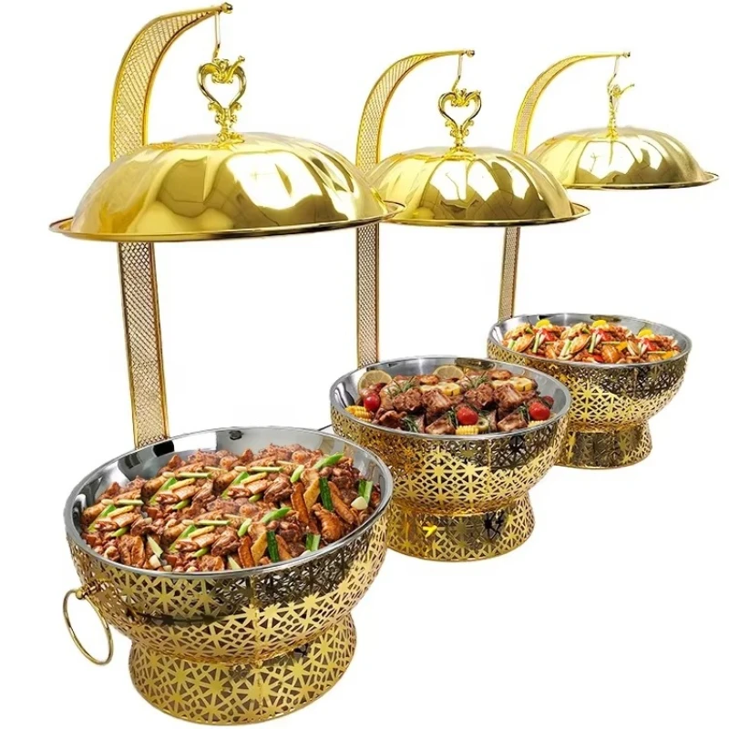 

8.0L stainless steel hotel food heater wedding banquet hot pot restaurant gold buffet alcohol heating