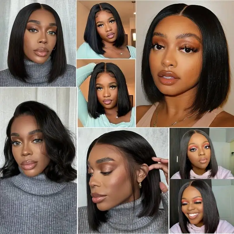 10 12 بوصة 4x4 HD شفافة العظام مستقيم الدانتيل الجبهة الباروكات 220 الكثافة الطبيعية HD الدانتيل البرازيلي خصلات الشعر المستعار الإنسان للنساء