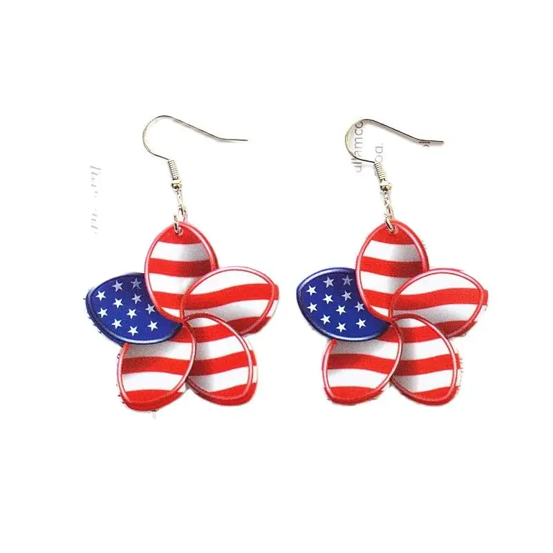 2 Pcs Fashion American Flag Flower Colorful Acrylic Dangle Earring Woman Party Gift Celebrated USA Independence Day