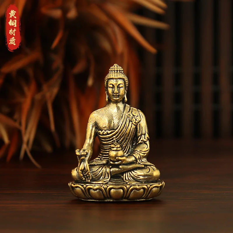 Brass Medicine figurine, Tibetan-style Guanyin pocket , creative retro decorative piece, miniature Buddha statue fo