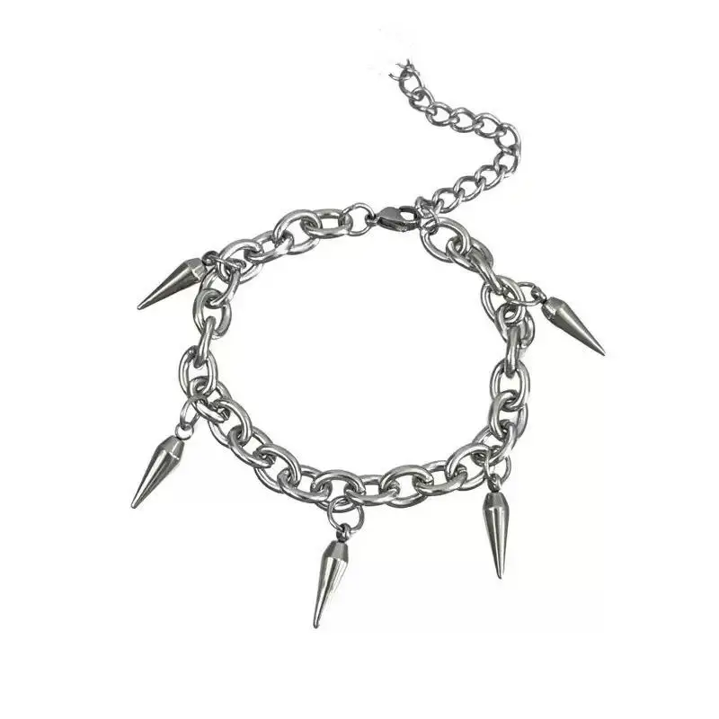 Mens Womens Titanium Steel Cone Pendant Rivet Bracelet Punk Hip Hop Style Jewelry for Music Festival and Clubs