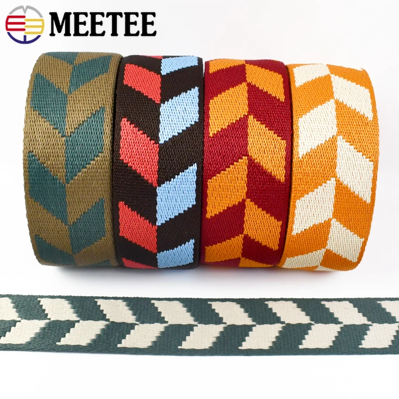 Meetee 4/10M 2mm Thick 38mm Jacquard Polyester Webbing Tape for Bag Strap Canvas Ribbon Band Sewing Decoration Lace Belt Binding