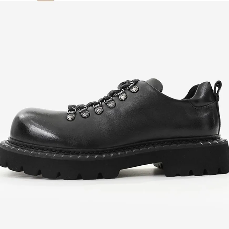 

2025 American Style Climbing Buckle Washed Leather Shock Absorption Casual Work Men's Thick Sole Big Toe Derby Shoes