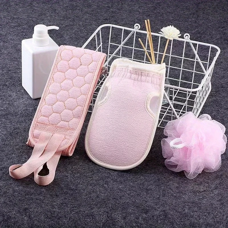 3pcs 1 set of three-piece bathroom flower pull back bath ball scrubbing towel set powerful mud and dustproof bath towels