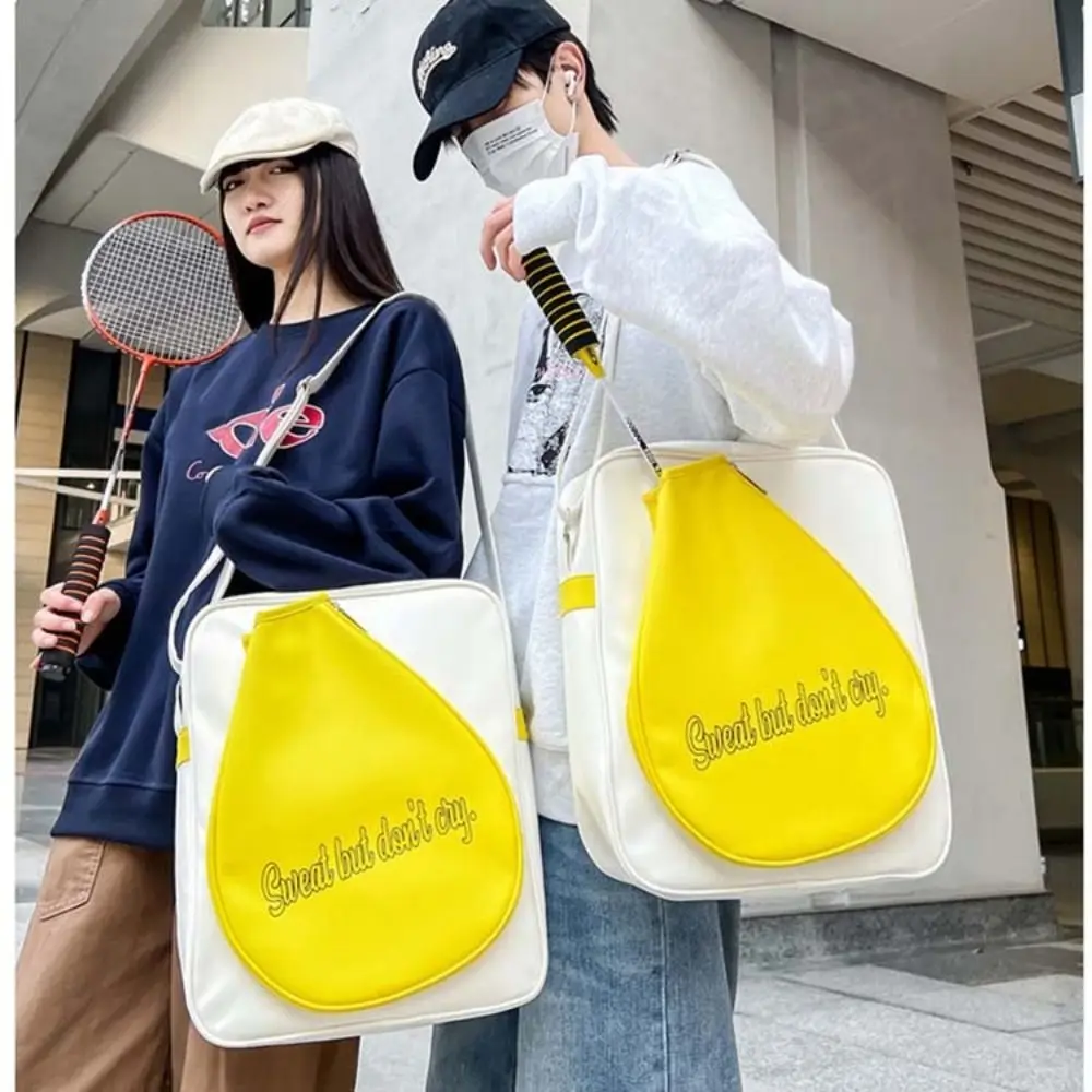 

Large Capacity Badminton Racket Bag Single-Shoulder PU Leather Badminton Racket Organizer White Yellow Waterproof Racket Bag