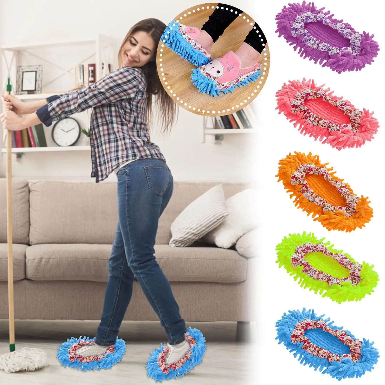 One piece Floor Dust Cleaning Multifunction Slippers Floor Cleaning Lazy Home Shoes Shoe Microfiber Cleaning Mopping Fiber N0E9