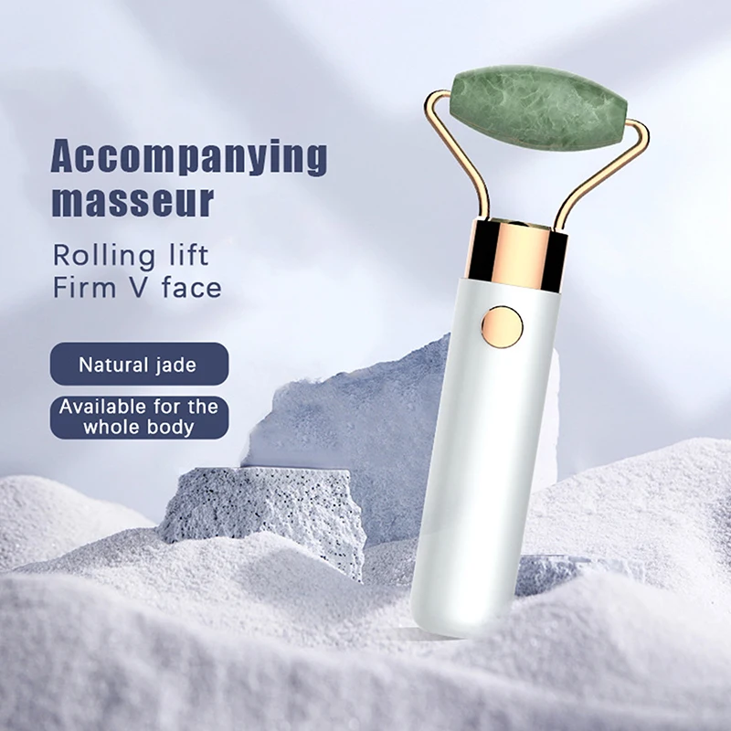 Massageador elétrico vibratório de rolo de jade, para emagrecimento, lifting facial, cuidados de beleza dos olhos, pedra de rolo 3d, cuidados com a pele facial