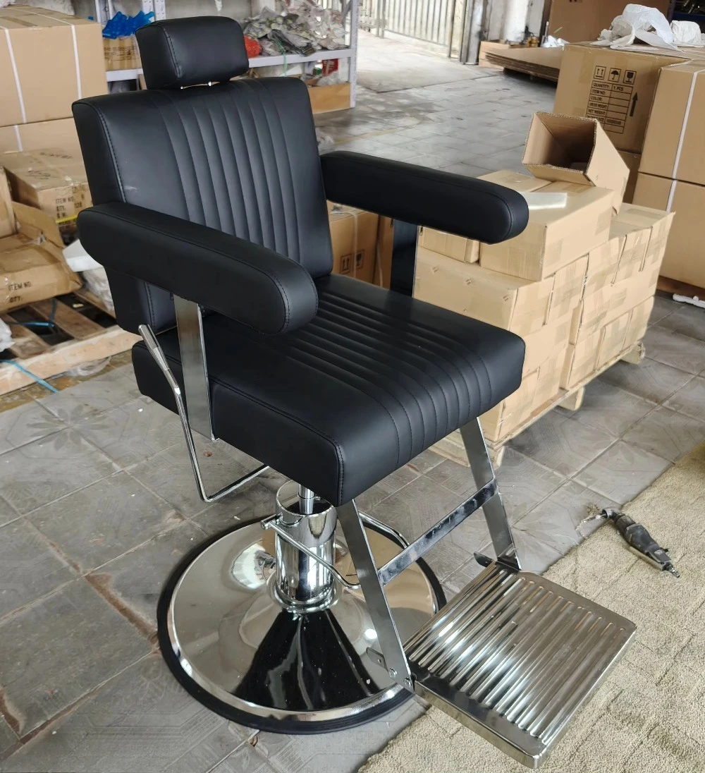 

Настраиваемое матово-черное водонепроницаемое кожаное парикмахерское кресло для мужчин, мебель для барбершопа