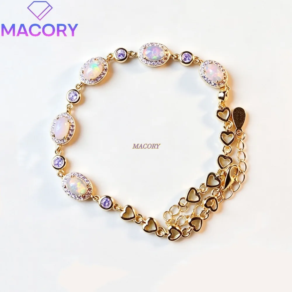 925 sterling silver natural white opal simple bracelet colorful gemstone bracelet women's delicate and minimalist design gift