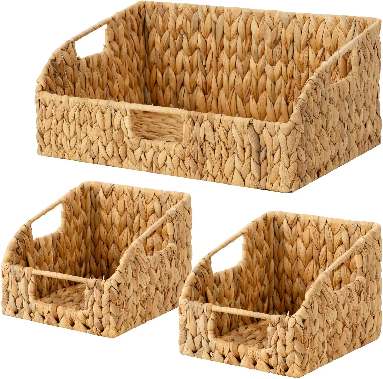 

Handwoven Wicker Storage Baskets with Built-in Handles, Organize Pantry or Laundry Room, Set of 3