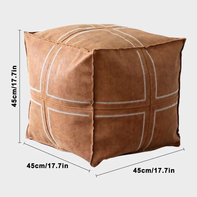 Square Moroccan Cushion Nordic Style Embroidery Craft PU Leather Meditation Cushion Homestay Decor Tatami Unstuffed Futon Cover