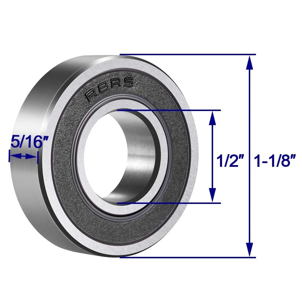 10/20PC R8-2RS Double Rubber Sealed Roller Ball Bearing 1/2 Inch Bore 1/2 x 1-1/8 x 5/16 Inch 12.7*28.57*7.938 Precision Bearing