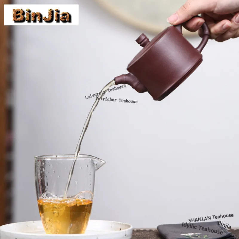 200ml Authentic Yixing Purple Clay Teapots Handmade Bamboo Joint Well Fence Pot Raw Ore Purple Mud Kettle Zisha Tea Set Craft