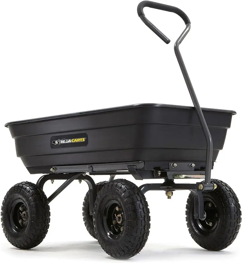 Gorilla-Poly Garden Dump Cart, fácil de montar estrutura de aço, Camping Beach Wagon com sistema de liberação rápida, 600 Pound Cap