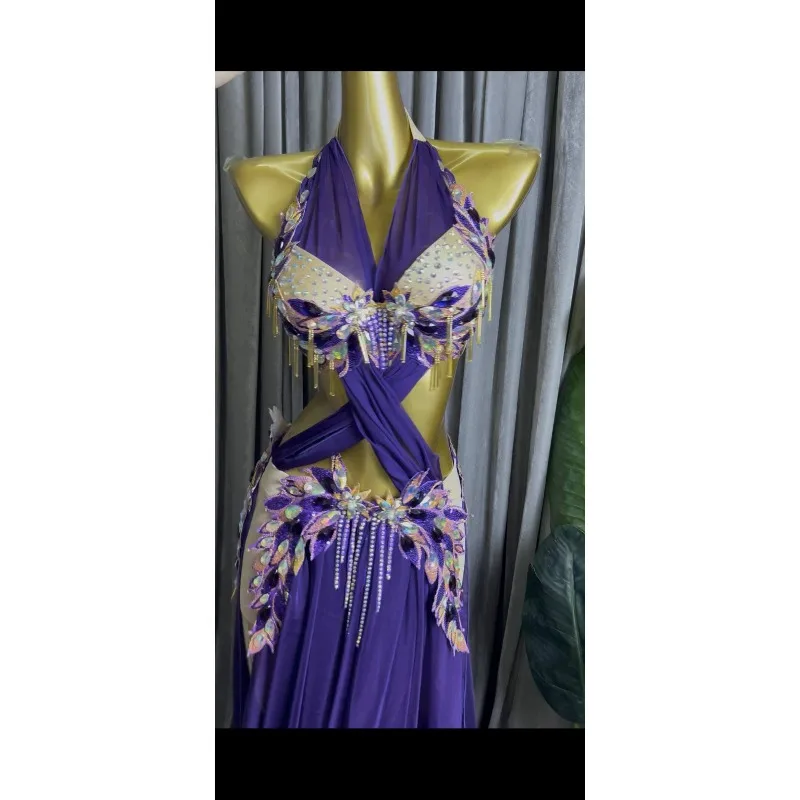 customized belly dance costumes Eastern dance clothing performance outfit bra tassel skirt purple