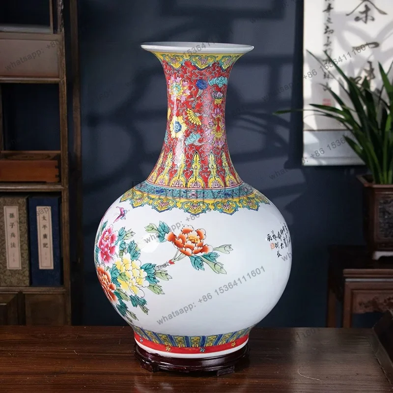 

Jingdezhen floor-to-ceiling vase ceramic hand-painted porcelain vase Chinese living room decorative ornament