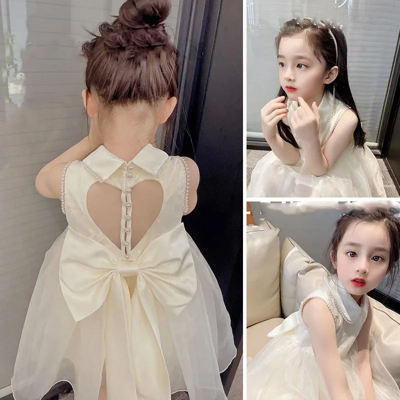 Dresses 2023 summer girls\' fashionable bow love Charm vestidos Party Princess Evening Dresses children\'s puffy gauze Dresses