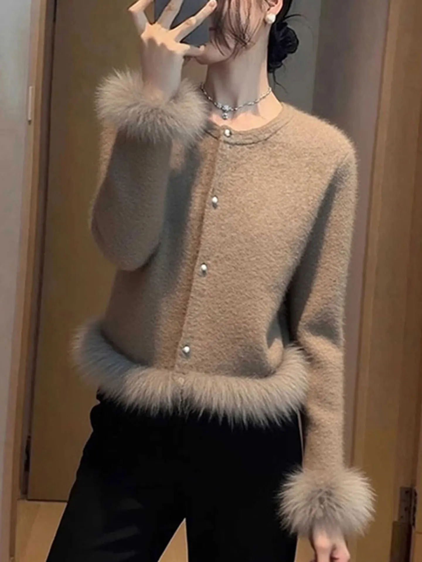 

Ele Long Sve Knitted Sweater Cardigan Retro Faion High-End Winter Top for Young Women Commute Sle Korean Loose Fit