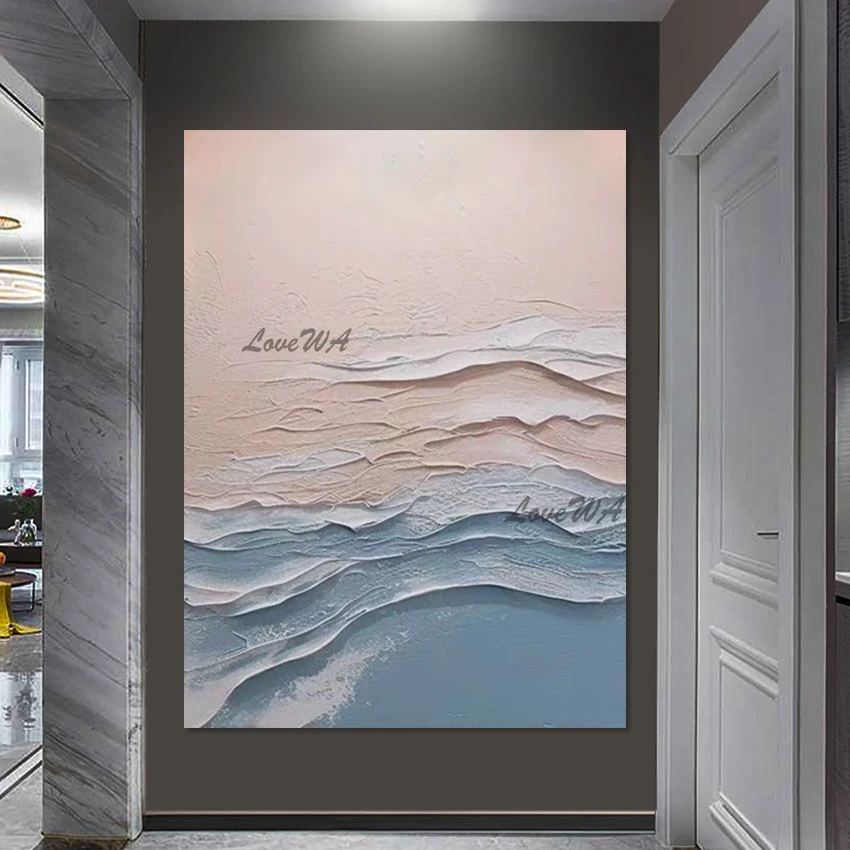 

Hand Painted Modern Art Heavy Texture Sea Wave Abstract Oil Paintings On Canvas Pallet Knife Wall Pictures Decoration Unframed