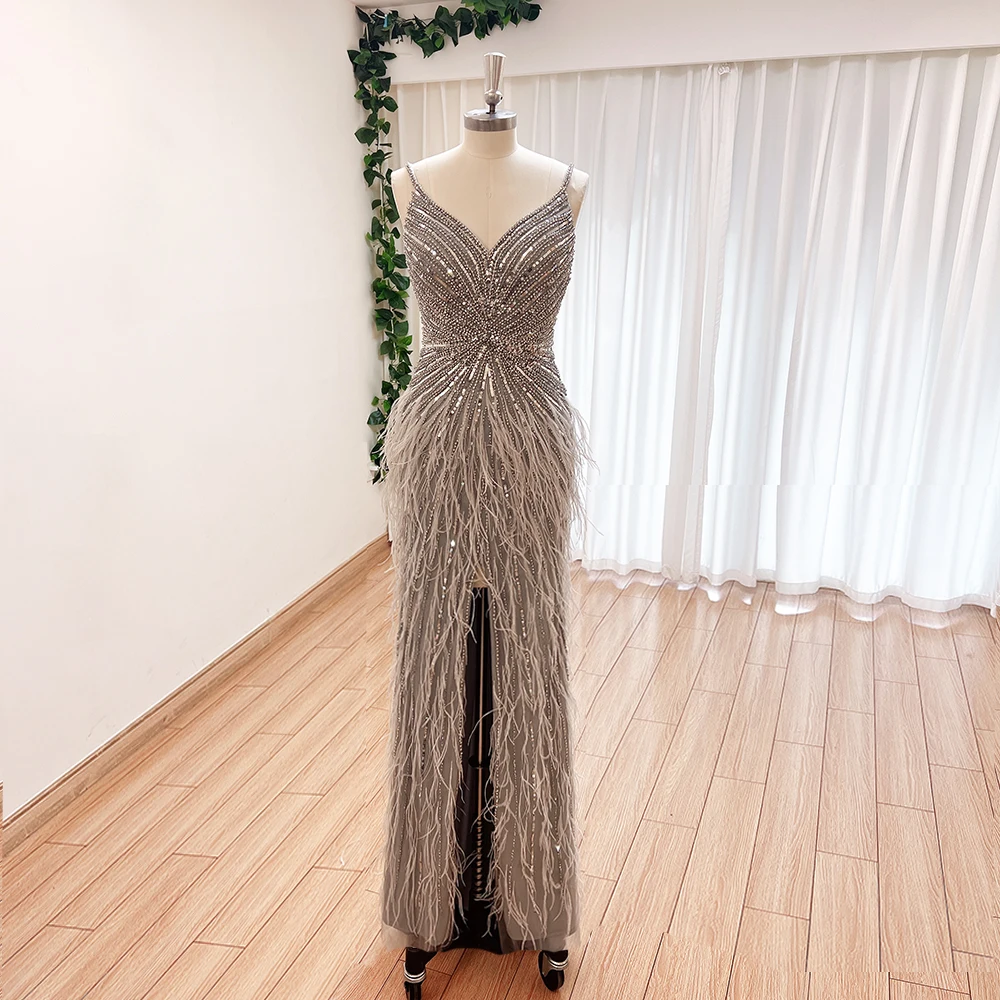 Eshault&bridal Feather Evening Dress for Women Elegant Mermaid Spaghetti Straps Arabia Formal Prom Wedding Party Gown Customized