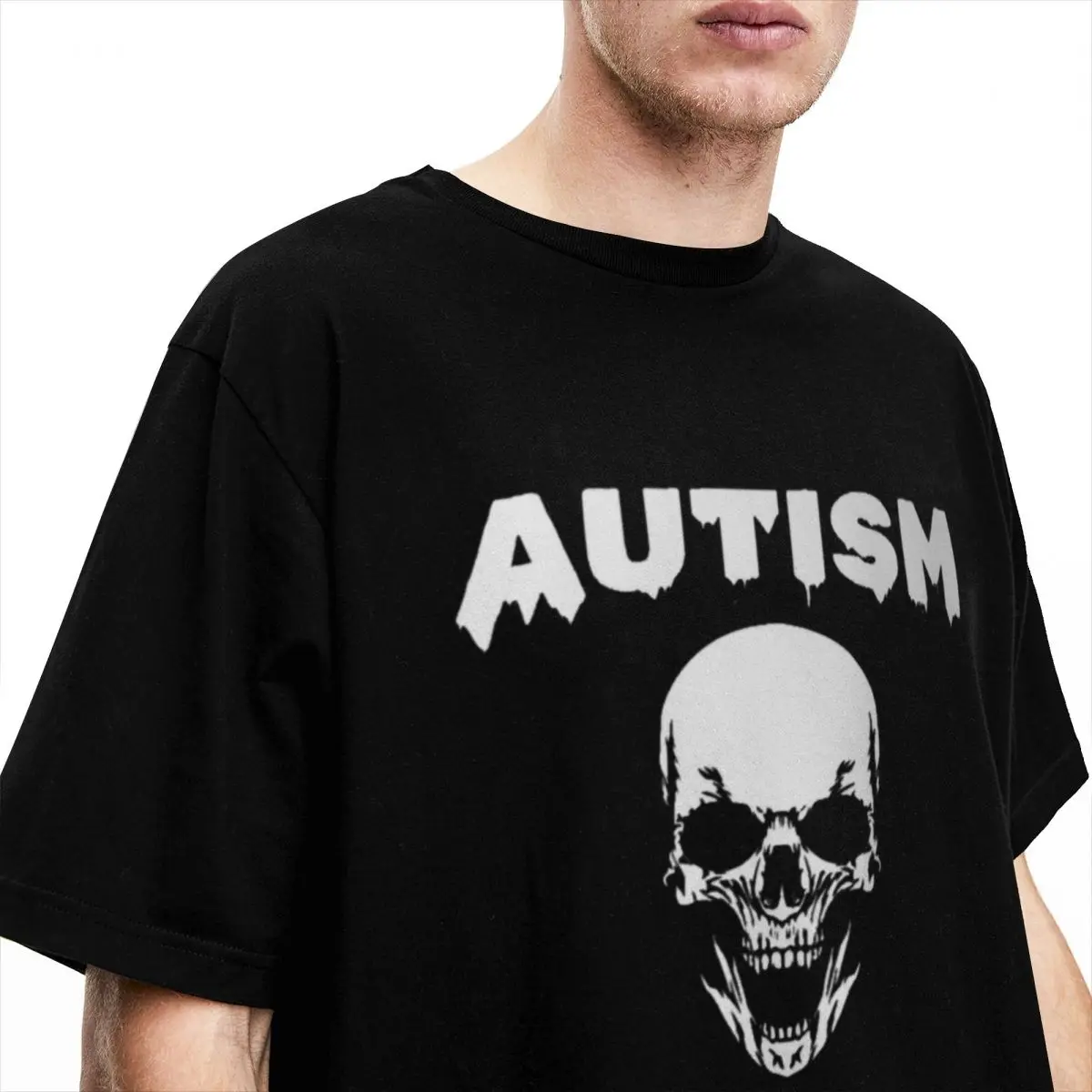 Crazy Autism Skull Logo T-Shirt Men Women's Crew Neck Pure Cotton Skeleton Short Sleeve Tees Graphic Clothing