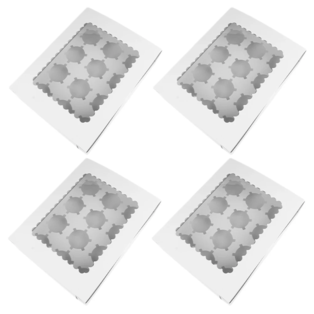 

4pcs Cupcake Boxes 12Cavity FoodGrade Paperboard Dessert Containers MiniCakeBox BakeryDisplay PartyFavors EasyAssembly
