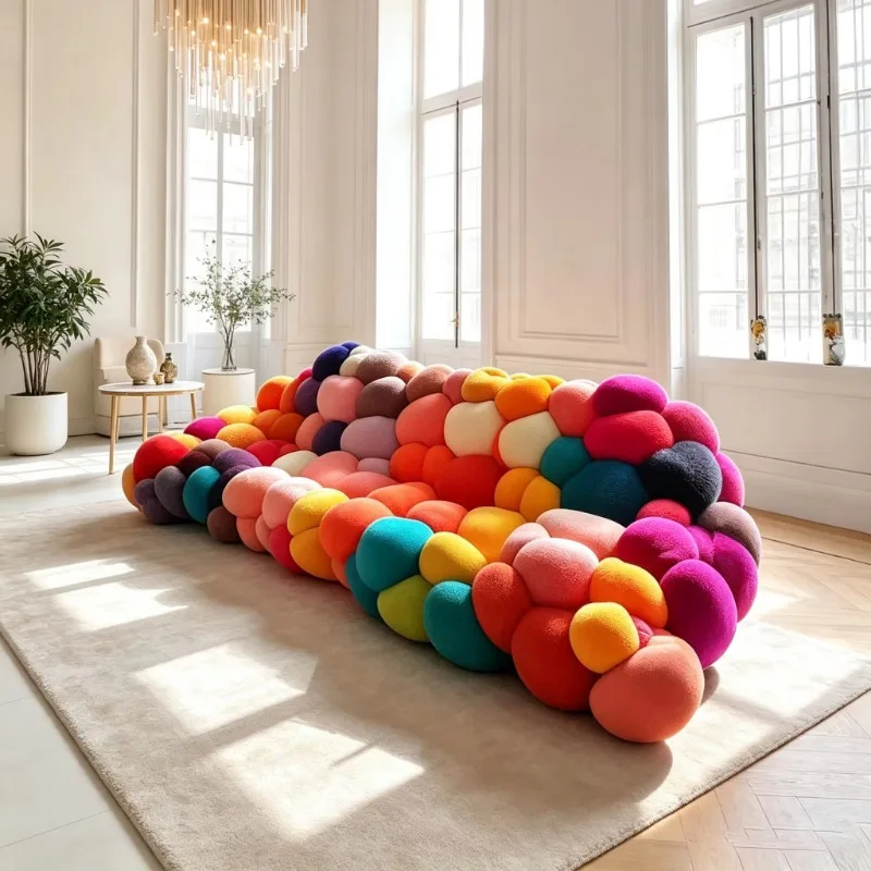 Multi-colored pebble block terry cloth sofa, colorful bubble modular sofa, designer art sofa, suitable