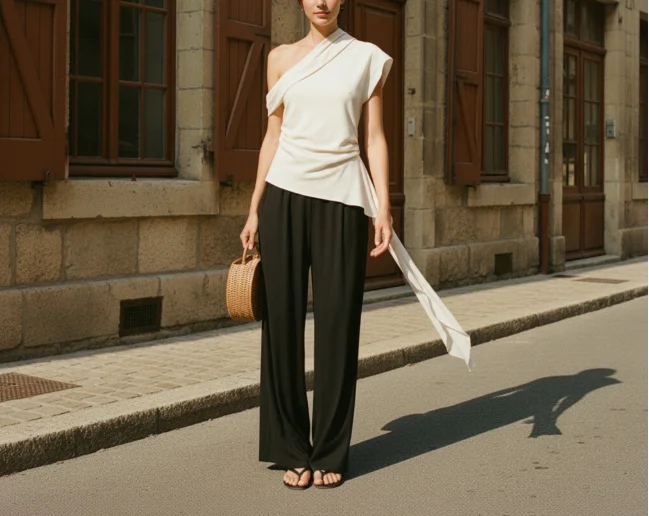 

Women's Top Summer New French Temperament Elegant Personality Style Solid Slant Collar Single Shoulder Ribbon Sleeveless Vest