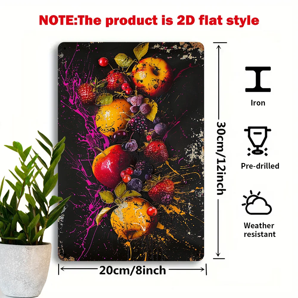 Vintage Fruit Splash Metal Wall Sign 8x12 Inch 2D Flat Iron Decor For Kitchen Cafe Housewarming Gift
