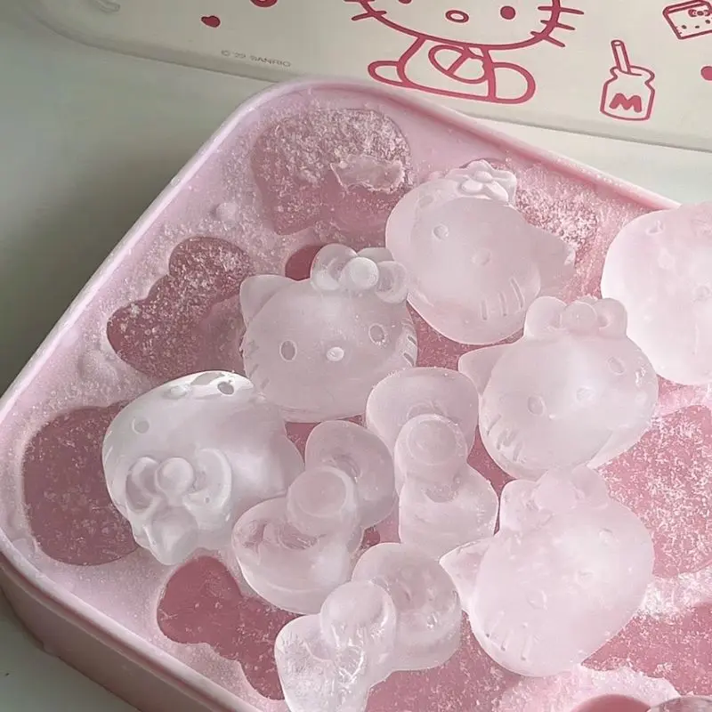 Cartoon Anime Hello Kitty Silicone Ice Cube Mold Food Grade Cartoon Shape With Lid Storage Bin Ice Scoop Home Kitchen Ice Making