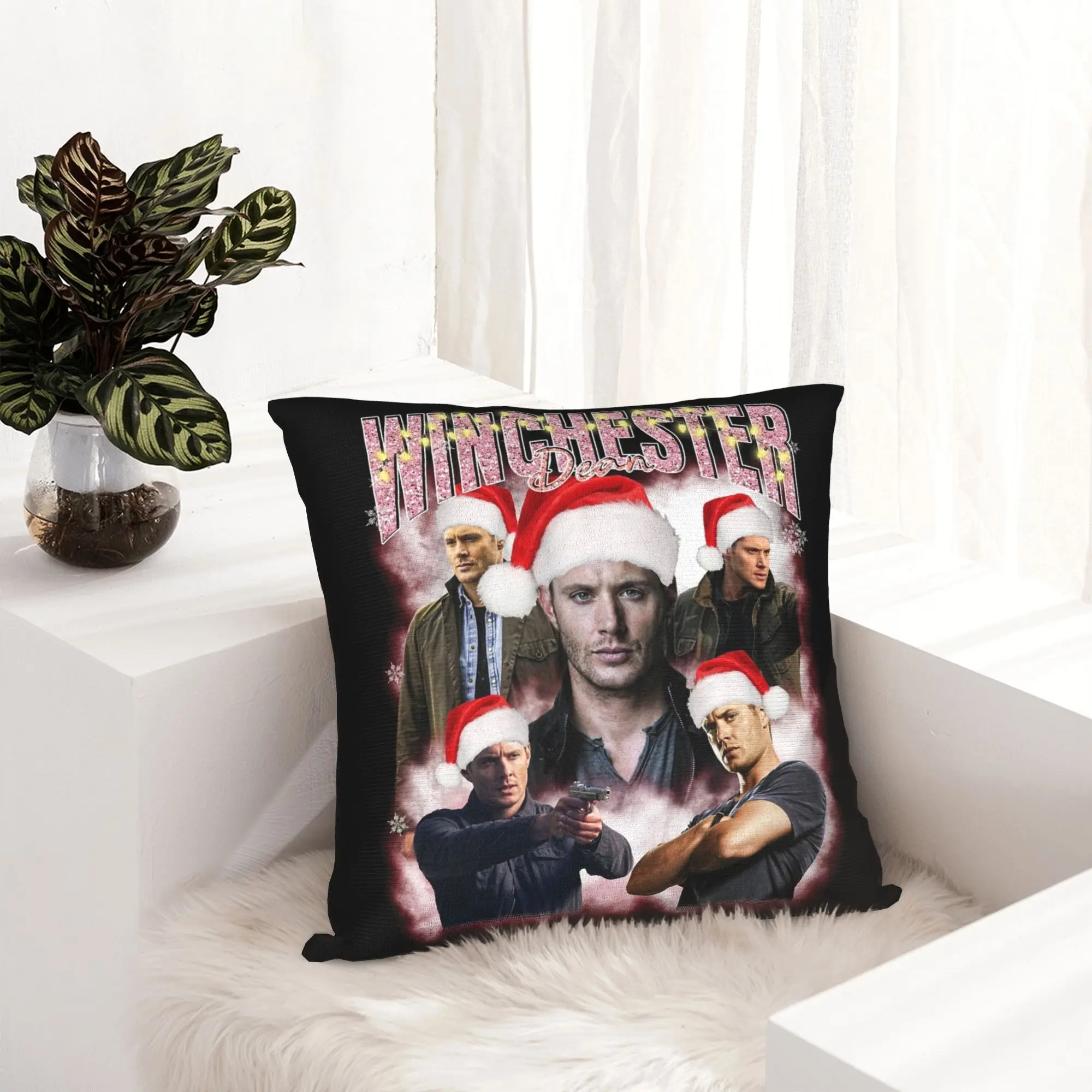 Dean Winchester Christmas Supernatural Pillowcase Printed Polyester Cushion Cover Gift  Pillow Case Cover Home Zipper 45X45cm
